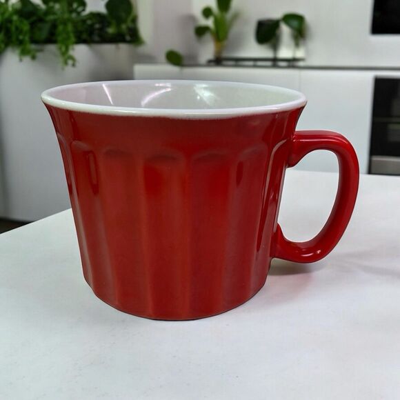 Royal Norfolk Large Coffee Mug Oversized Cup Ceramic Red Ribbed - Picture 1 of 11